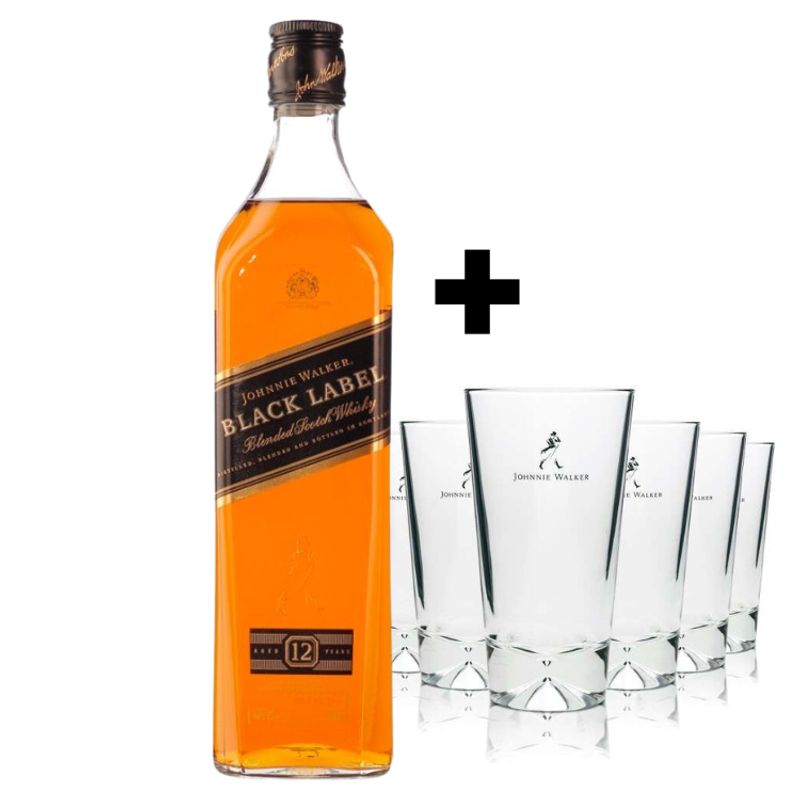 Johnnie Walker Black Label met Origineel glas - 100cl